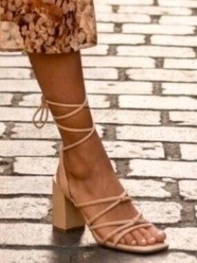 Coutgo Women's Strappy Chunky Heel Sandal Lace Up Block Heel Square Toe SZ 9